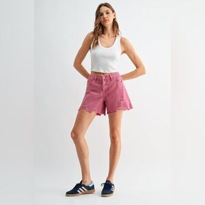 Wide Leg Distressed Boyfriend Midi Shorts - Mica